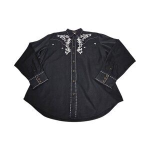 Roper Embroidered Pearl Snap Western Shirt Men's XL Black Cowboy Rodeo